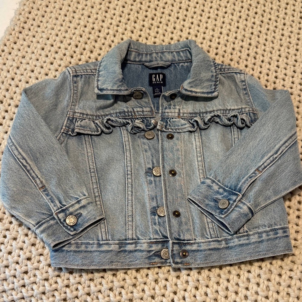 GAP Toddler Girl Ruffled Denim Jacket - Light Blue